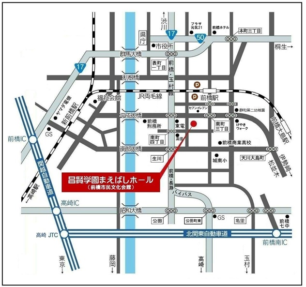 昌賢学園まえばしホール案内地図